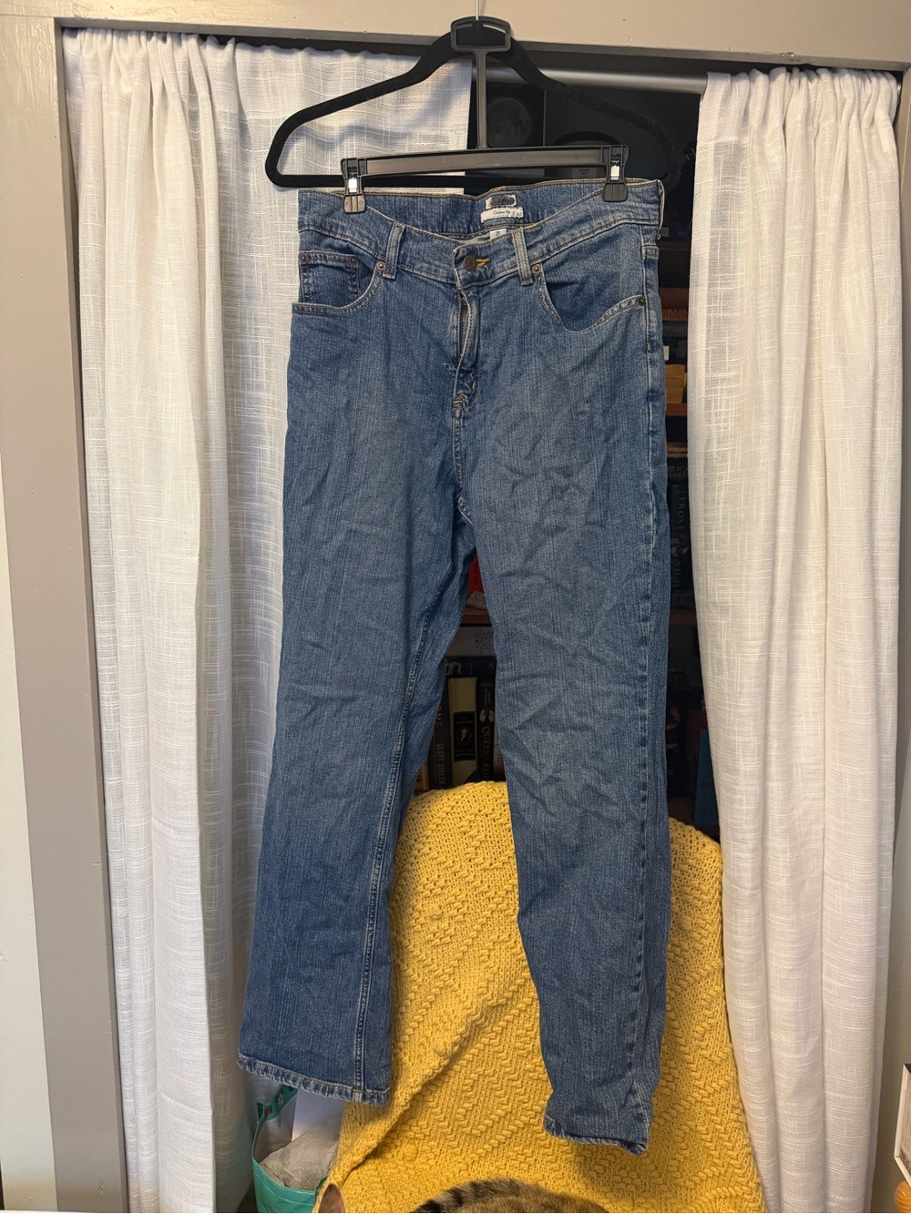 L.L.Bean Denim Classic Fit Jeans in Blue with Gold Stitching